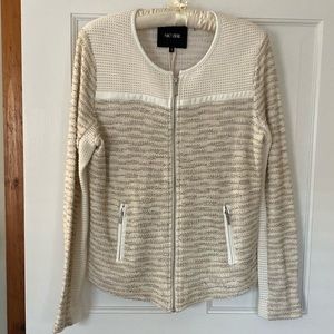 NIC+ZOE ivory tweed textured zip cardigan size M